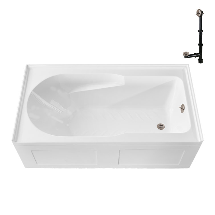 Glossy White Acrylic Right-Hand Drain Alcove Bathtub with Brushed Nickel External Drain
