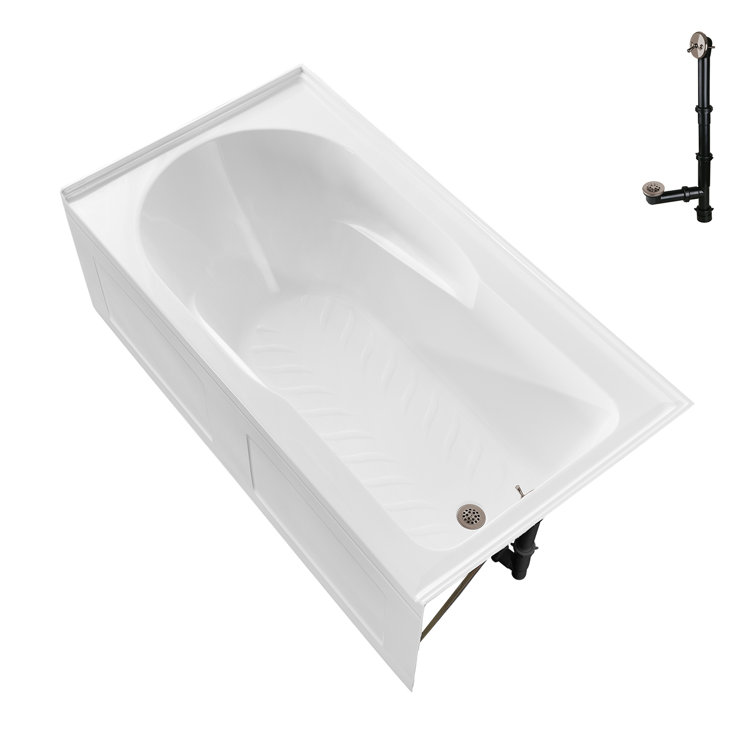 Glossy White Acrylic Right-Hand Drain Alcove Bathtub with Brushed Nickel External Drain