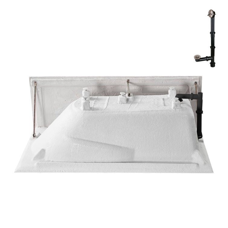 Glossy White Acrylic Right-Hand Drain Alcove Bathtub with Brushed Nickel External Drain