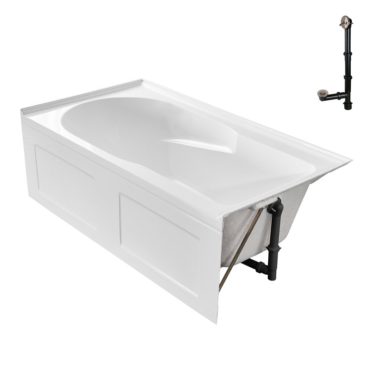 Glossy White Acrylic Right-Hand Drain Alcove Bathtub with Brushed Nickel External Drain