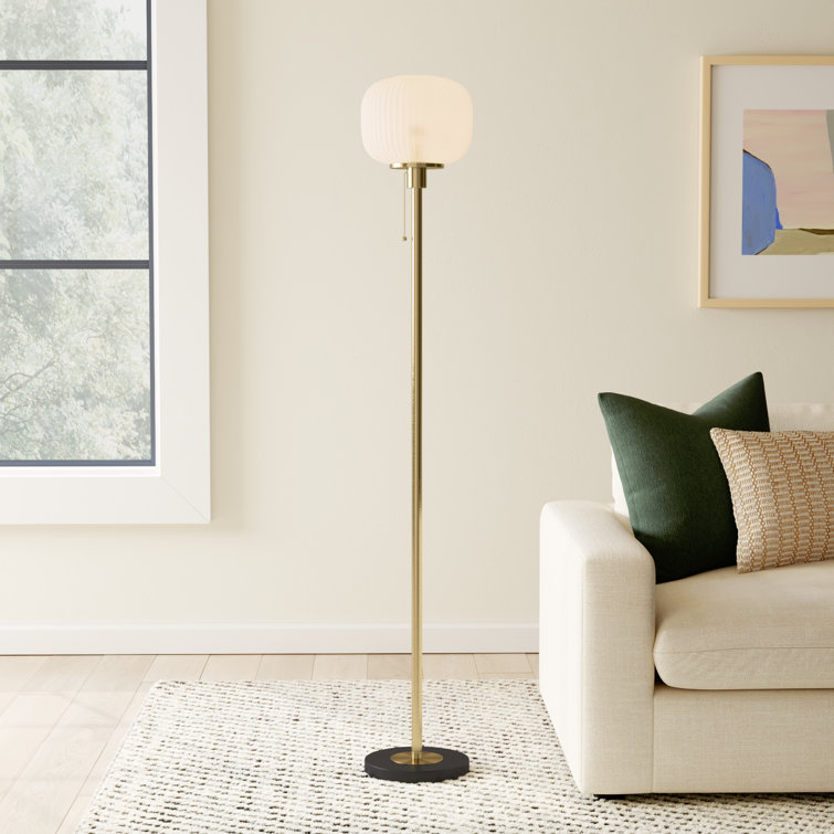 Antique Brass & Black Modern 65'' Floor Lamp with Frosted Glass Shade