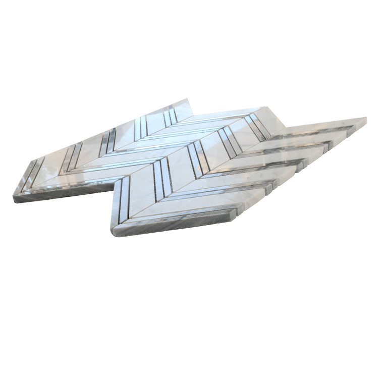 Gray and White Chevron Carrara Marble Mosaic Tile