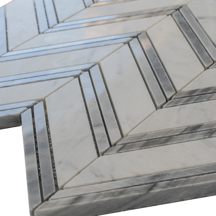 Gray and White Chevron Carrara Marble Mosaic Tile