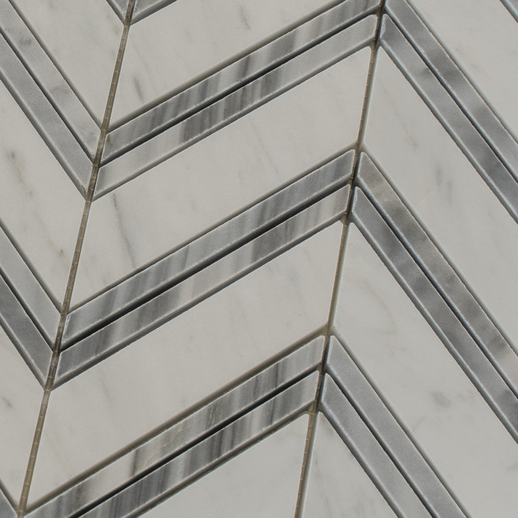 Gray and White Chevron Carrara Marble Mosaic Tile