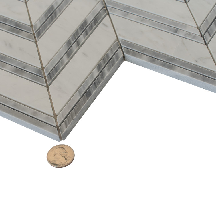 Gray and White Chevron Carrara Marble Mosaic Tile