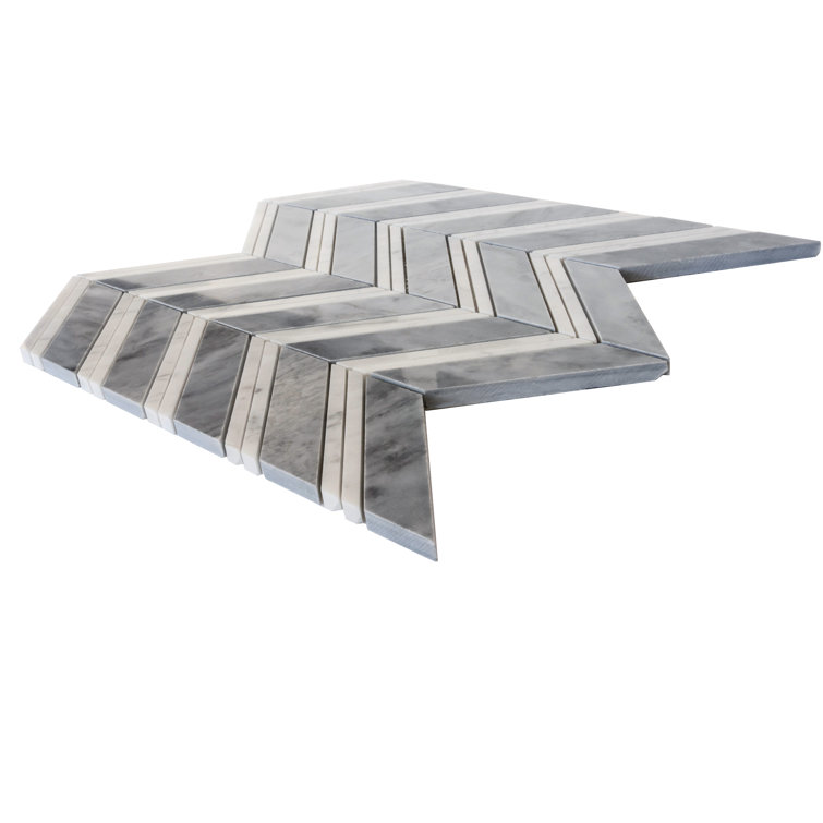Gray and White Chevron Polished Marble Mosaic Tile