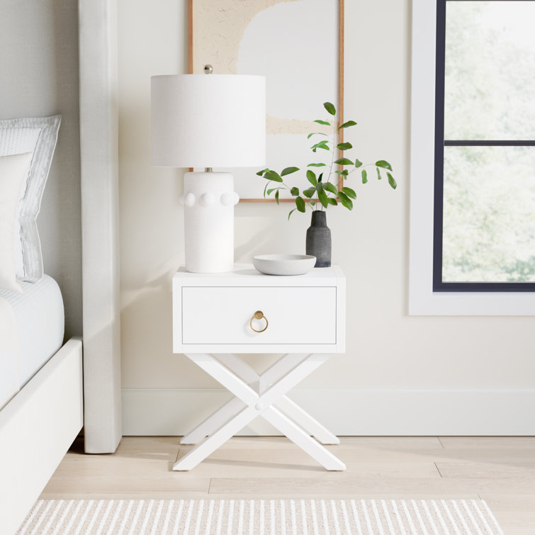 Elin Fresh White and Gold Metallic 1-Drawer Nightstand with X-Design Legs