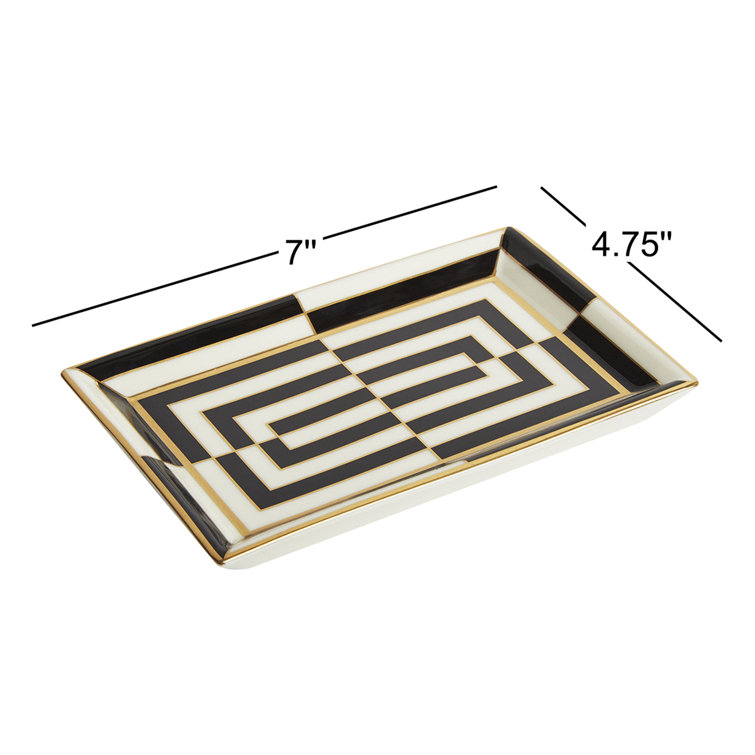 White and Black Op Art Rectangular Porcelain Tray