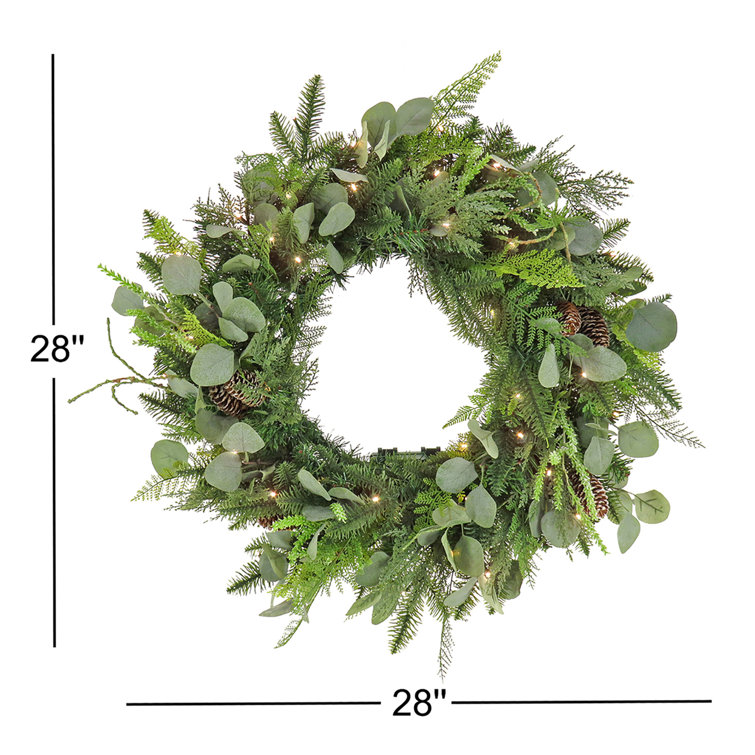 28'' Green Eucalyptus and Pine Cone Lighted Christmas Wreath