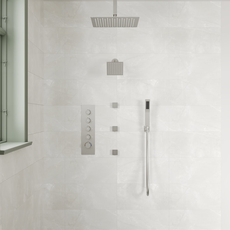 16" Brushed Nickel Dual Shower Head System with Thermostatic Valve