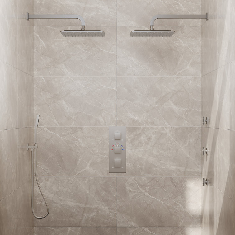 Brushed Nickel Dual 12" Rainfall Shower System with Handheld and Jets
