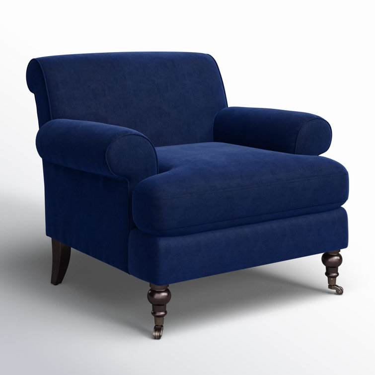 Navy Blue Velvet Wood Handcrafted Accent Chair, 37"x32.5"x38"