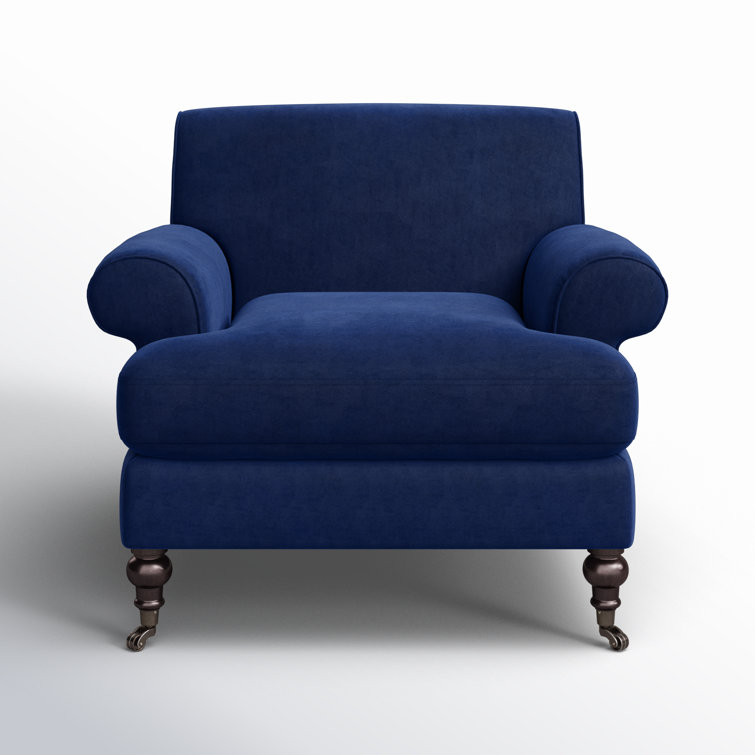 Navy Blue Velvet Wood Handcrafted Accent Chair, 37"x32.5"x38"