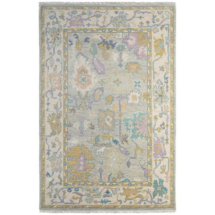 Karina Gray and Gold Hand-Knotted Wool Floral Area Rug