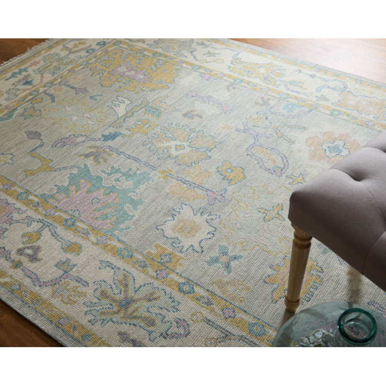 Karina Gray and Gold Hand-Knotted Wool Floral Area Rug