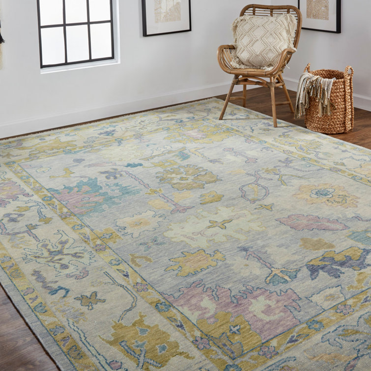 Karina Gray and Gold Hand-Knotted Wool Floral Area Rug
