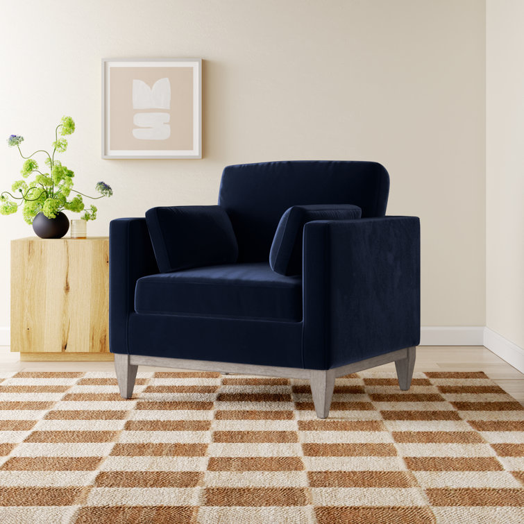 Knox Dark Navy Blue Velvet Armchair with Birch Legs