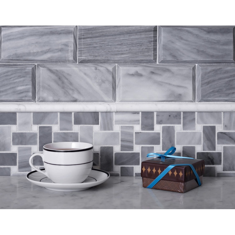 12" x 12" Gray Polished Marble Basketweave Mosaic Tile