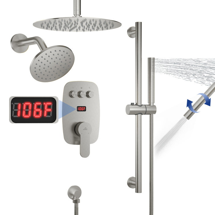 Brushed Nickel Dual Showerhead System with Digital Display
