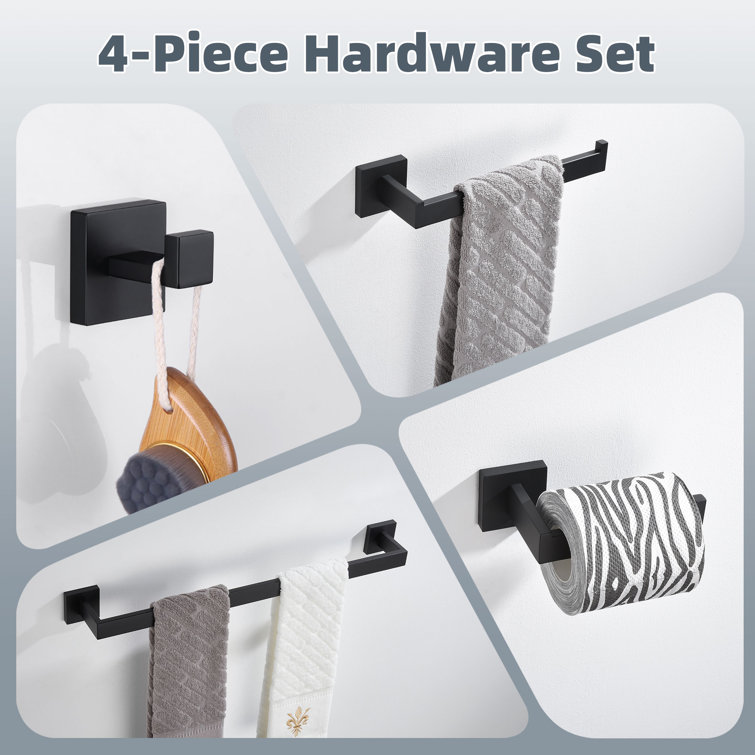 Matte Black Stainless Steel 4-Piece Bathroom Hardware Set