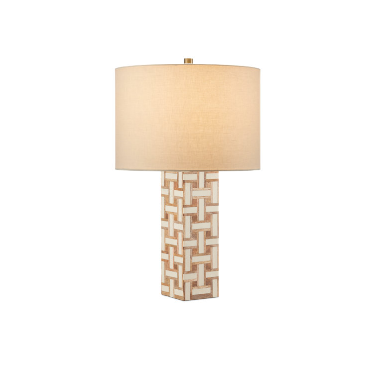 Aarna Natural and Ivory Wood Table Lamp with Beige Linen Shade