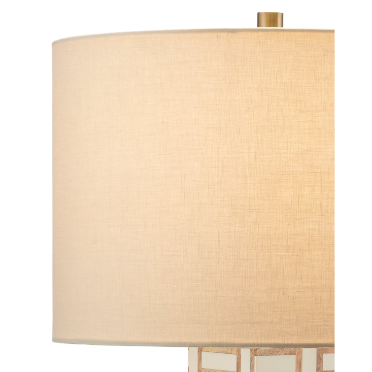 Aarna Natural and Ivory Wood Table Lamp with Beige Linen Shade