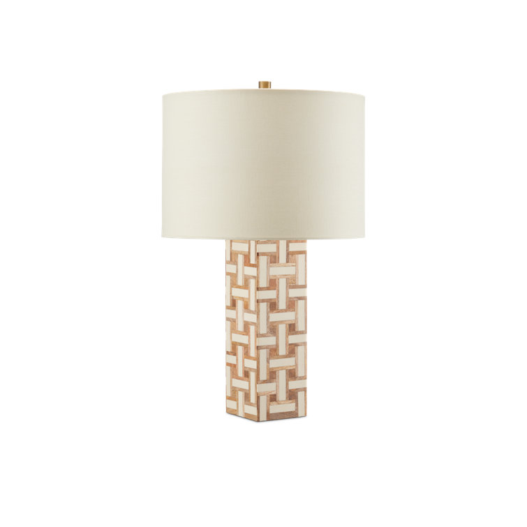 Aarna Natural and Ivory Wood Table Lamp with Beige Linen Shade