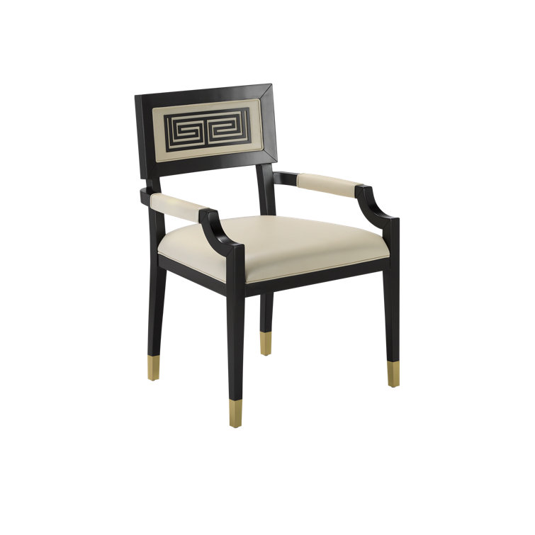 Artemis Black and Cream Leather Armchair with Metal Accents