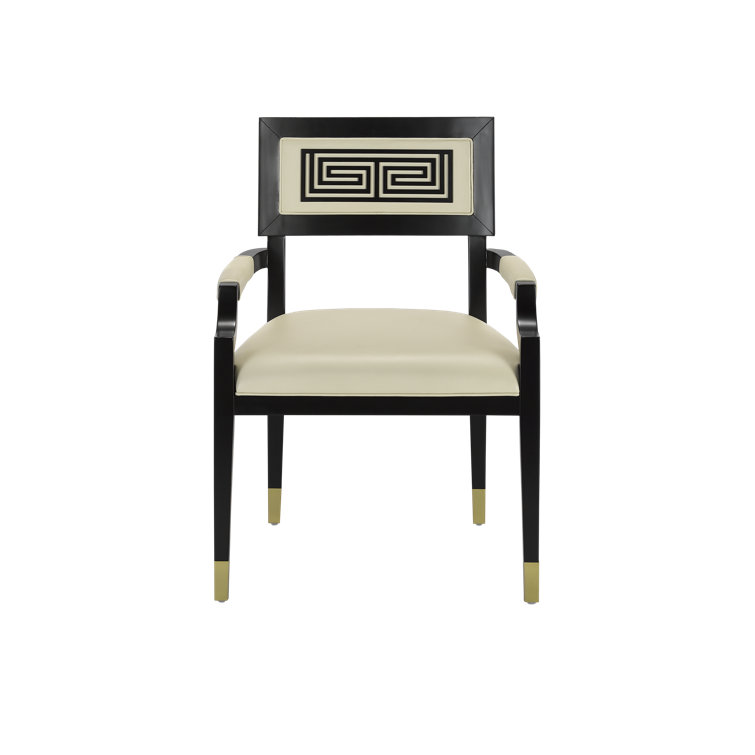 Artemis Black and Cream Leather Armchair with Metal Accents
