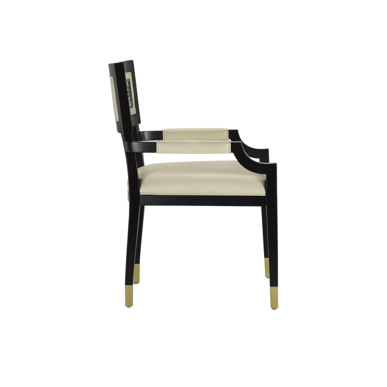 Artemis Black and Cream Leather Armchair with Metal Accents