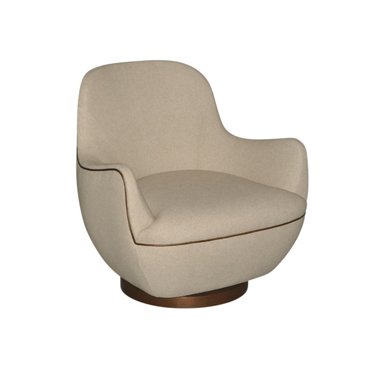 Oatmeal Leather Swivel Armchair with Walnut Finish