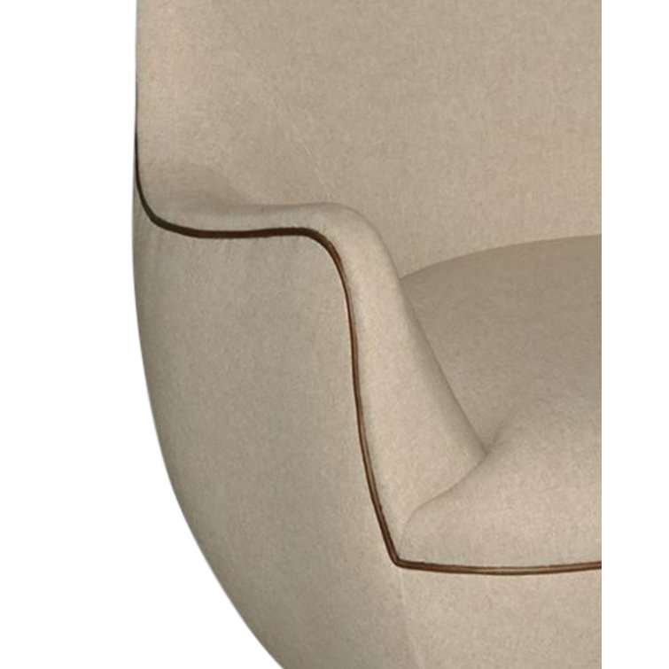 Oatmeal Leather Swivel Armchair with Walnut Finish