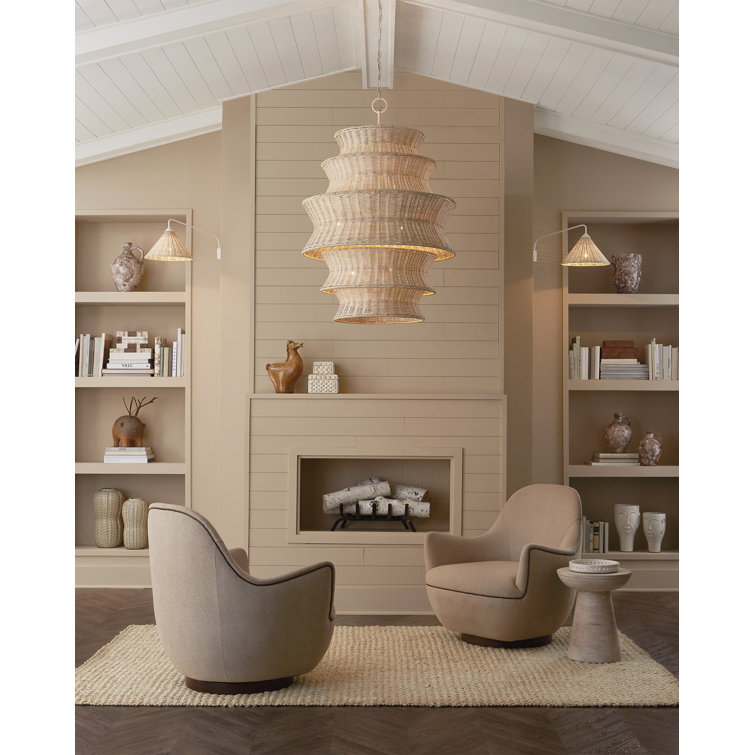Oatmeal Leather Swivel Armchair with Walnut Finish
