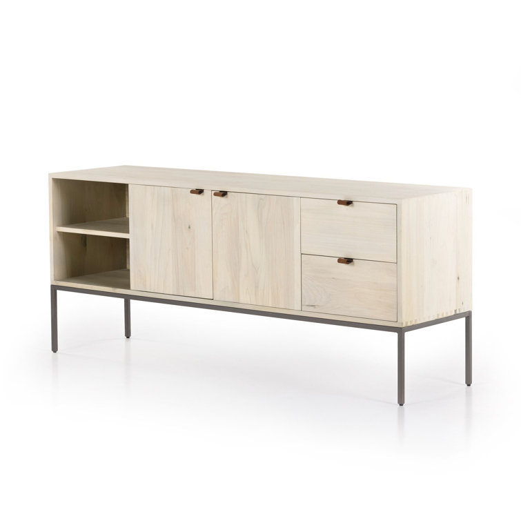Contemporary Black Wash Poplar Media Console with Leather Pulls