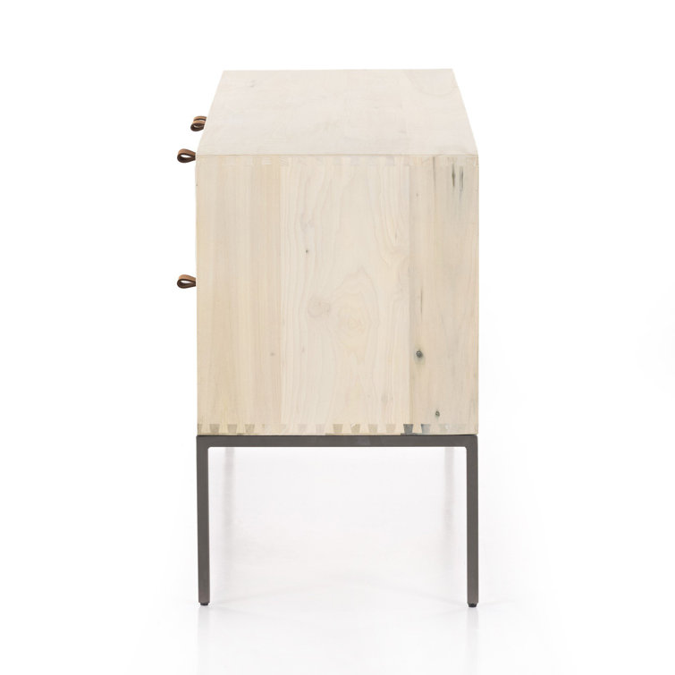 Contemporary Black Wash Poplar Media Console with Leather Pulls