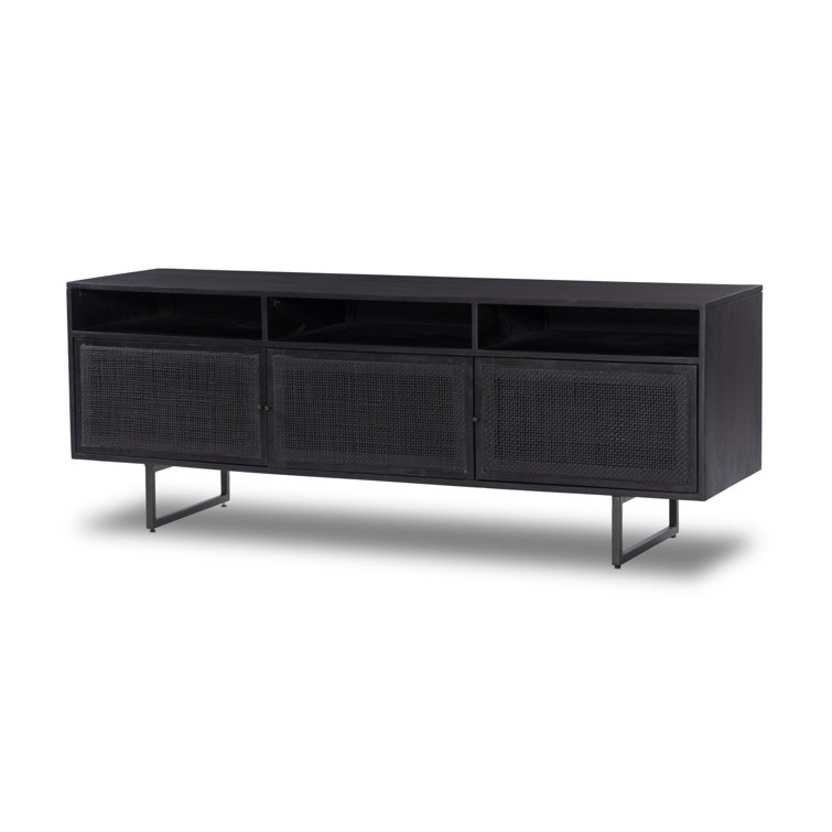 Black Wash Mango Wood Media Console with Black Cane