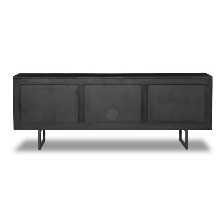 Black Wash Mango Wood Media Console with Black Cane