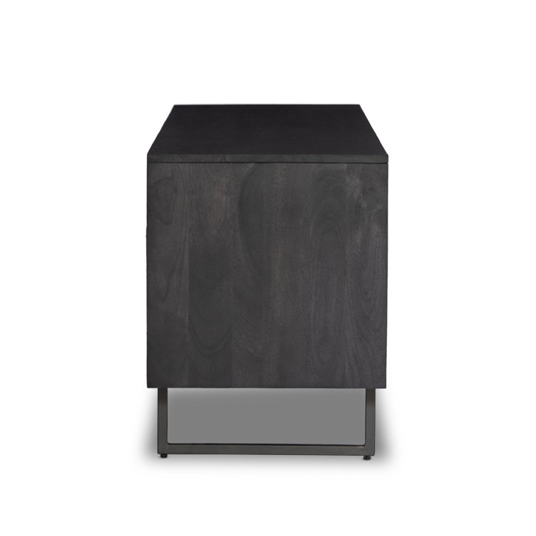Black Wash Mango Wood Media Console with Black Cane