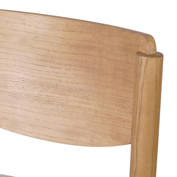 Natural Wood Counter Stool with Linen Upholstery