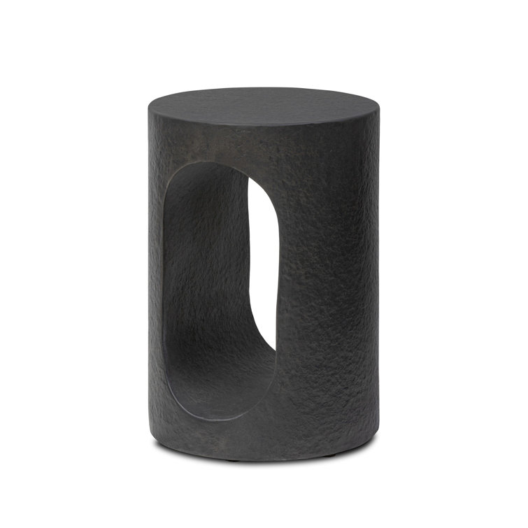 White Concrete Round End Table with Cutout Design