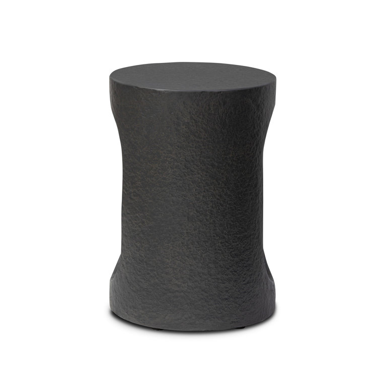 White Concrete Round End Table with Cutout Design
