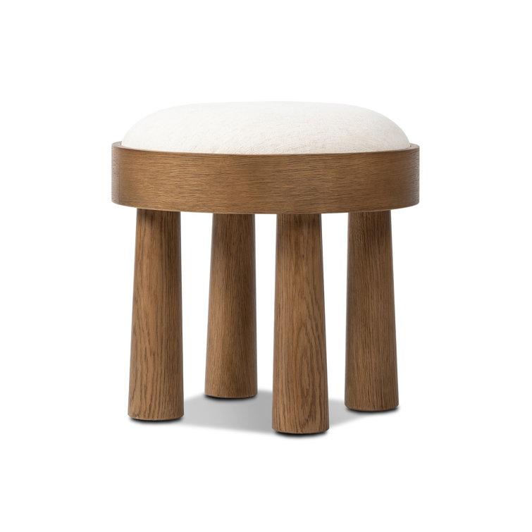 Natural Oak Veneer and Linen Upholstered Stool