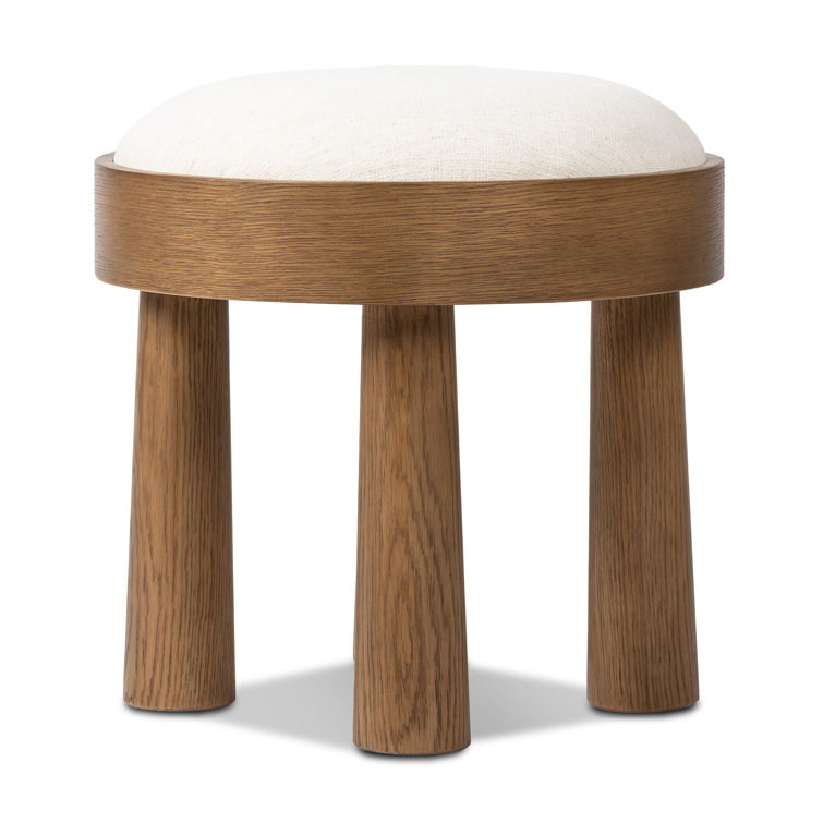 Natural Oak Veneer and Linen Upholstered Stool