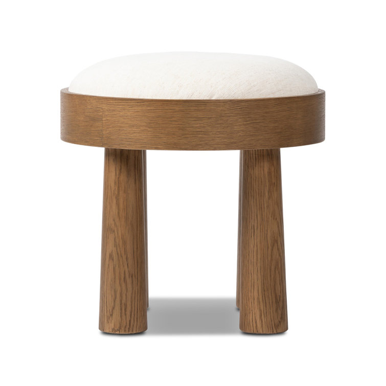 Natural Oak Veneer and Linen Upholstered Stool