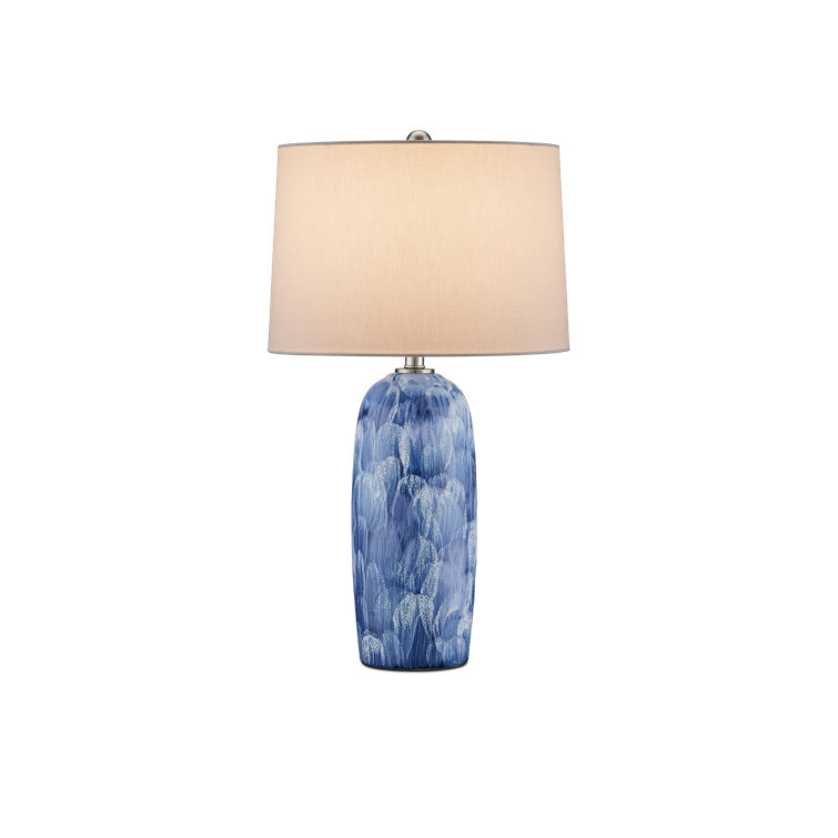Blue and White Ceramic Table Lamp with Linen Shade