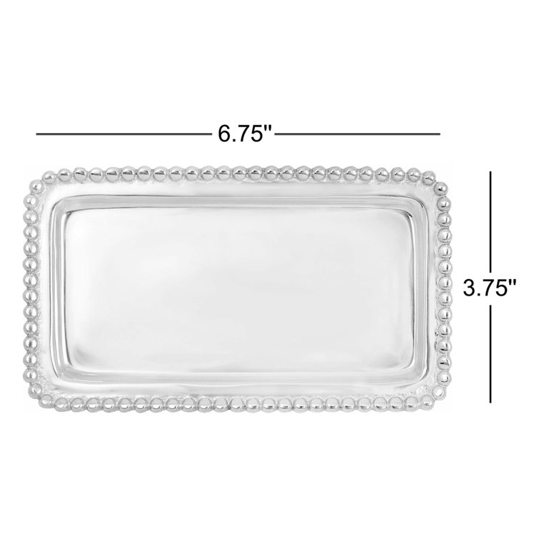 Handcrafted Rectangular Silver Aluminum Beaded Tray