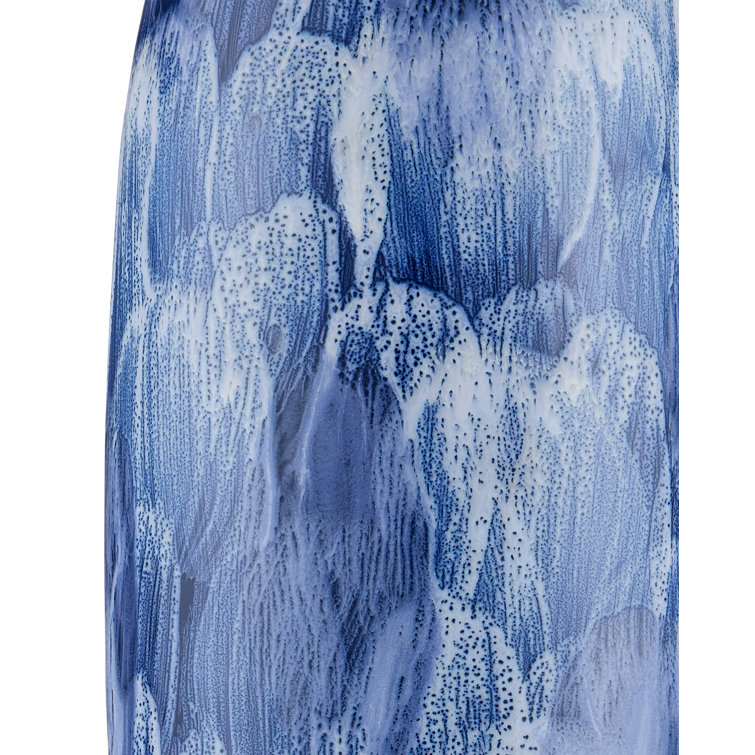 Blue and White Ceramic Table Lamp with Linen Shade