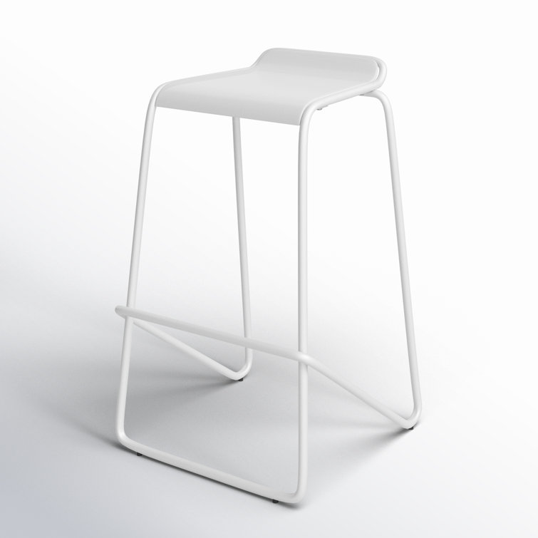 Modern White Ash Wood & Metal Adjustable Backless Barstool