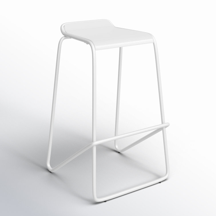 Modern White Ash Wood & Metal Adjustable Backless Barstool
