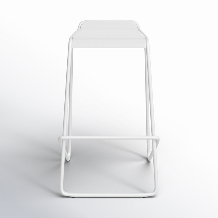 Modern White Ash Wood & Metal Adjustable Backless Barstool
